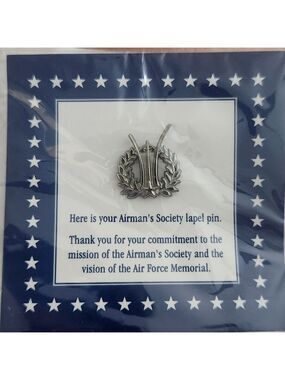 NWT Airman's Society Air Force Memorial Lapel pin sealed US silver tone